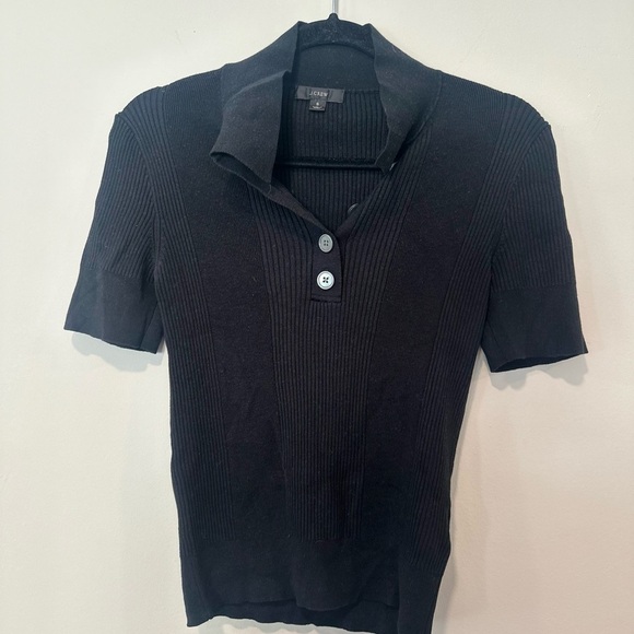 J.Crew Collared Tencel Black Short Sleeve Black Sweater Size Small  1546 - Picture 3 of 9